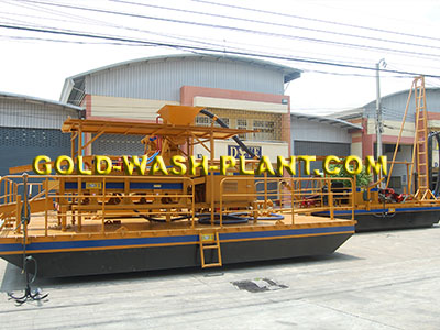 Gold dredge and floating plant at the factory